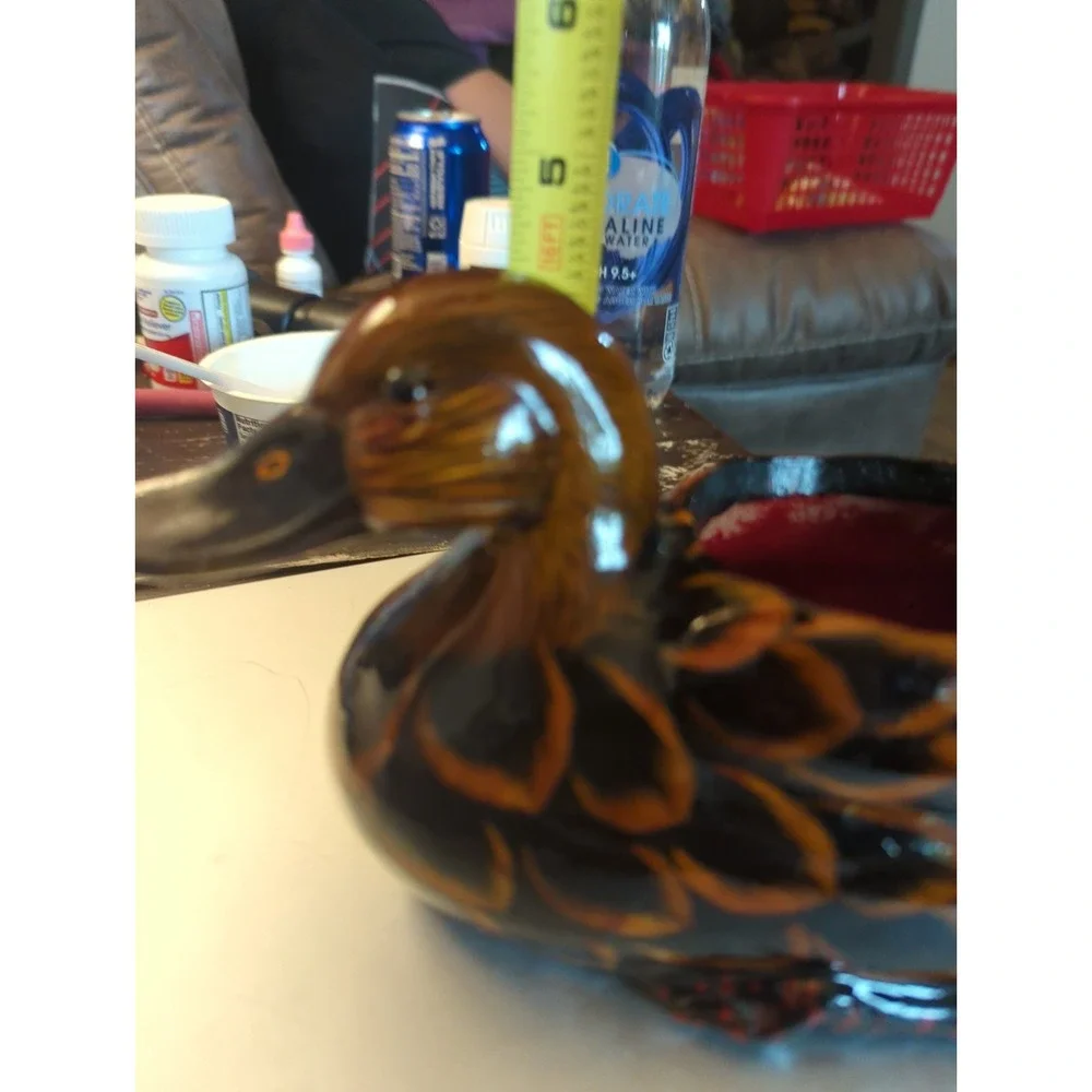 Vintage 1993 Holland Floral Ceramic Oriental Duck Planter Mallard Duck